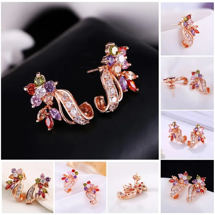 Earrings Kairangi Stud Earrings for Women Florets Love Curvacious Swiss Cubic Zirconia 18K Rose Gold Plated ClipOn Earrings for Girls and Women Yellow Chimes