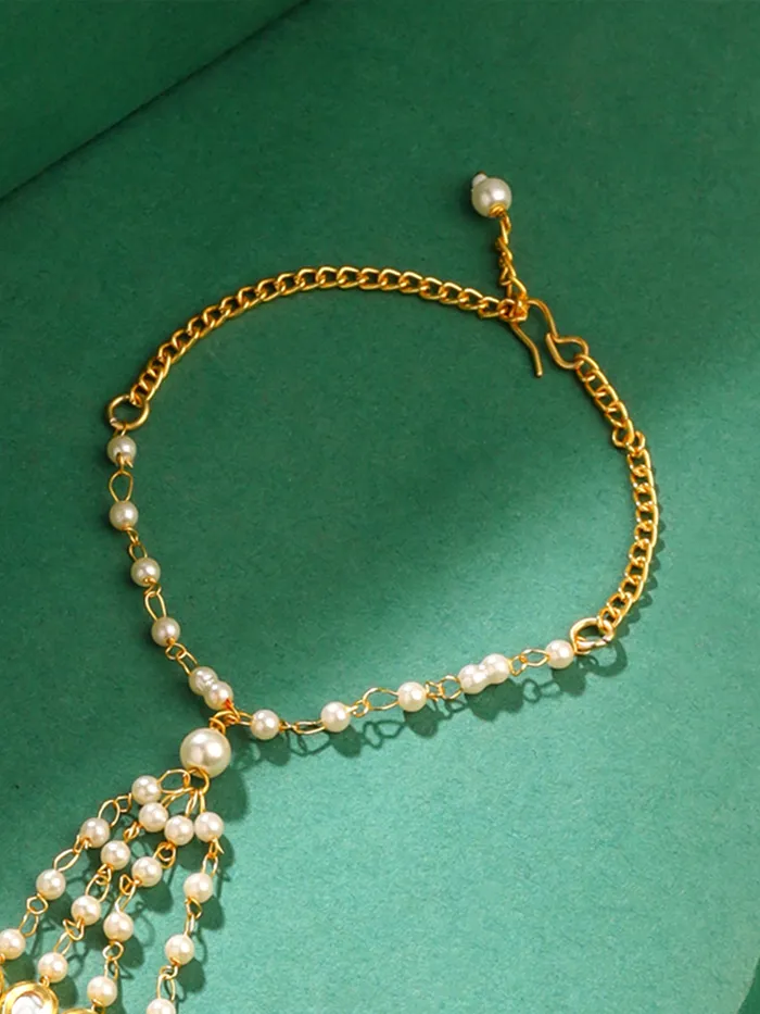 Earrings Kundan Studded Bracelet Traditional Gold Plated Panja Adjustable 232 cm Gold Yellow Chimes
