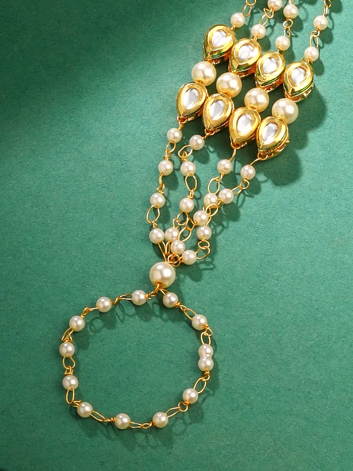 Earrings Kundan Studded Bracelet Traditional Gold Plated Panja Adjustable 232 cm Gold Yellow Chimes