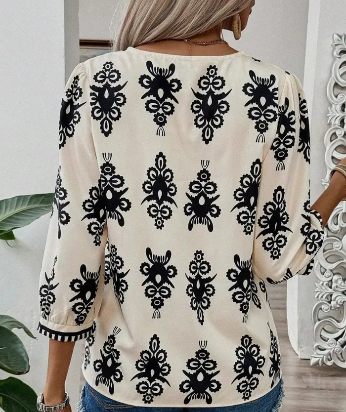Earrings Lalaloo Geometric VNeck Blouse Beige