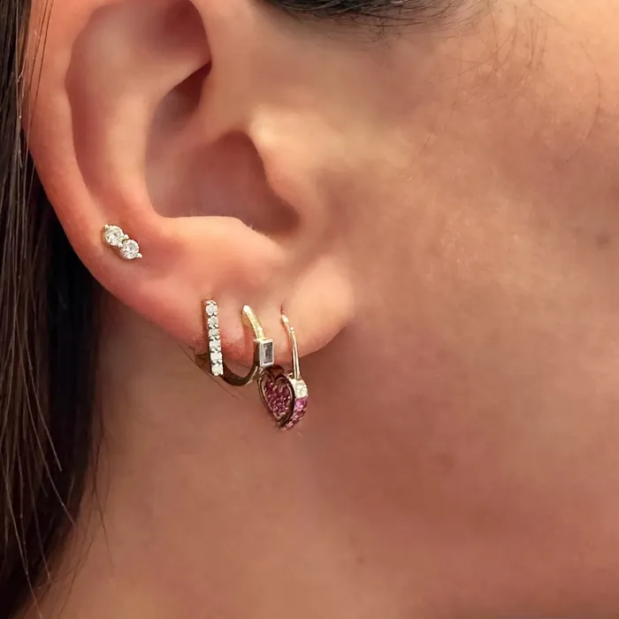 Earrings Three Stories Jewelry Tiny Pave Rectangular Hoop