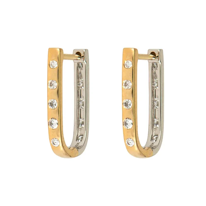 Earrings Three Stories Jewelry White and Yellow Double Sided Curved Diamond Hoop