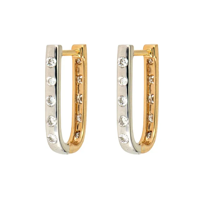 Earrings Three Stories Jewelry White and Yellow Double Sided Curved Diamond Hoop