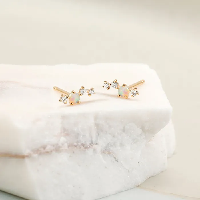 Earrings VENUS Single Opal and Diamond Stud AURELIE GI
