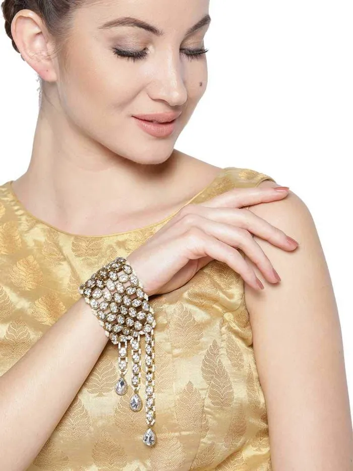Earrings Yellow Chimes Bracelet for Women Gold Plated Studded Crystal Ethnic Adjustable Dangling Bracelet for Women Girls Yellow Chimes