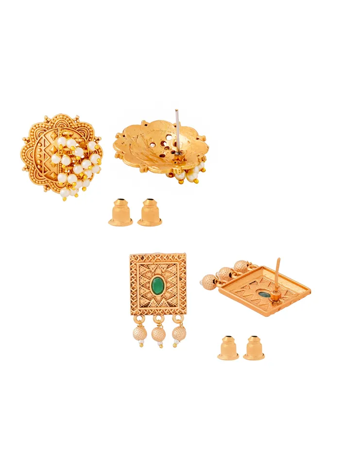 Earrings Yellow Chimes Combo of 2 Pairs Gold Plated Traditional Stud Earrings Gold Lightweight Design Gift Box