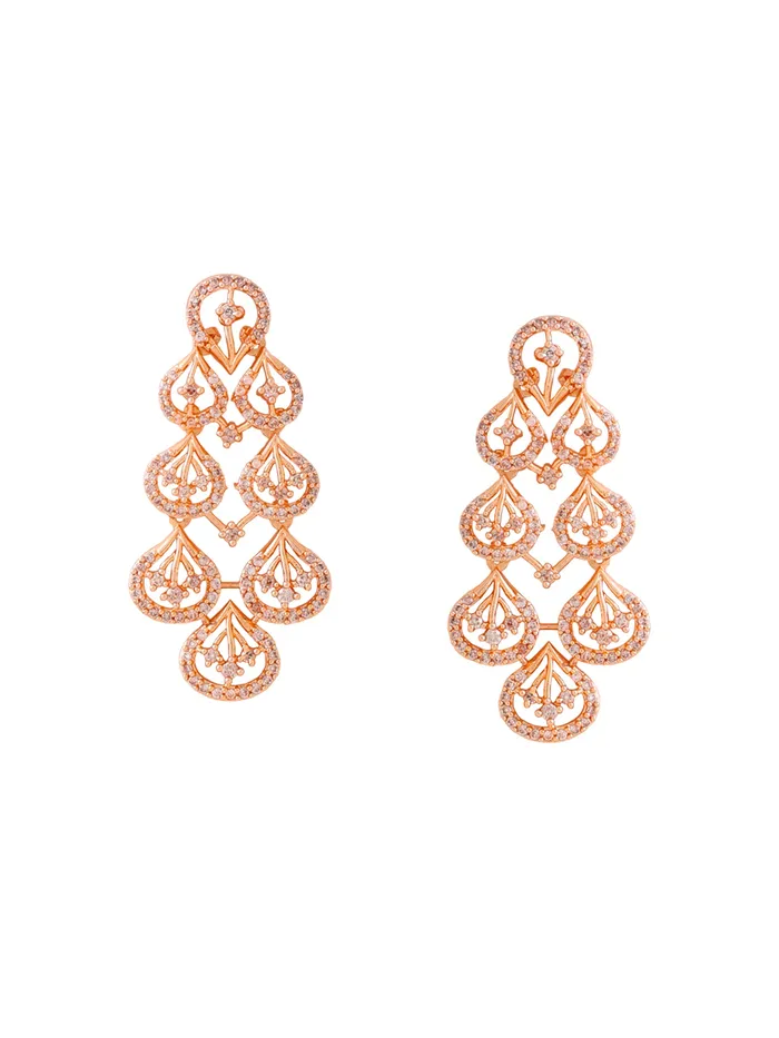 Earrings Yellow Chimes Drop Earrings Rose Gold Plated AD Earrings 45cm x 21cm Bridal Casual Wear Lightweight Earrings Yellow Chimes Drop Earrings Rose Gold Plated AD Earrings 45cm x 21cm Bridal Casual Wear Lightweight