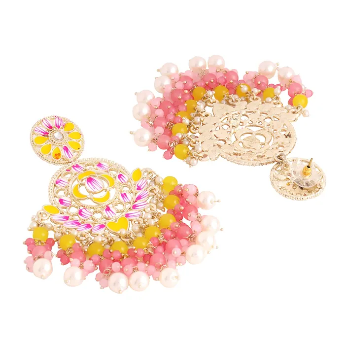 Earrings Yellow Chimes Earrings for Women and Girls Meenakari Chandbali Gold Plated Yellow Pink Meenakari Chandbali Earrings Birthday Gift for girls and women Anniversary Gift for Wife Yellow Chimes