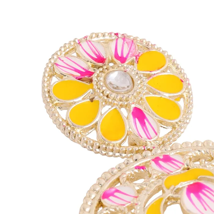 Earrings Yellow Chimes Earrings for Women and Girls Meenakari Chandbali Gold Plated Yellow Pink Meenakari Chandbali Earrings Birthday Gift for girls and women Anniversary Gift for Wife Yellow Chimes