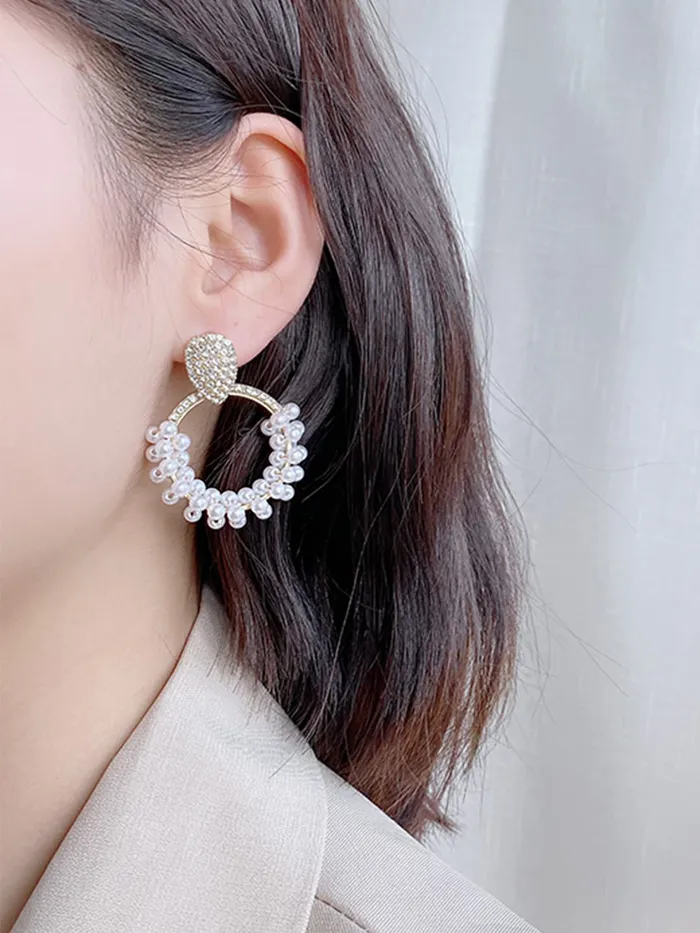 Earrings Yellow Chimes Earrings For Women Gold Tone Crystal Open Circle Pearl Embellished Drop Earrings For Women and Girls Yellow Chimes