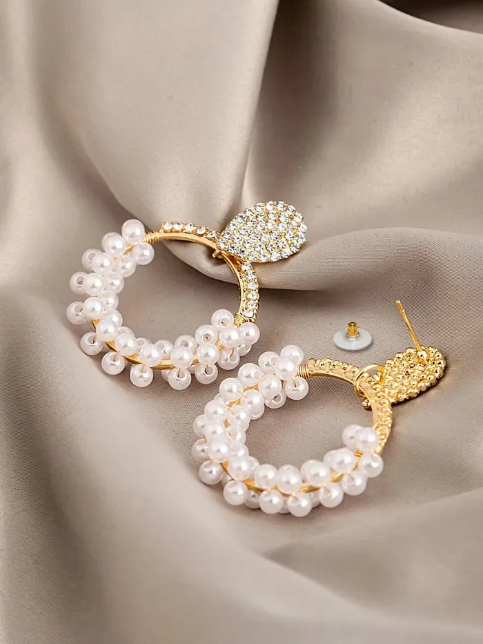 Earrings Yellow Chimes Earrings For Women Gold Tone Crystal Open Circle Pearl Embellished Drop Earrings For Women and Girls Yellow Chimes