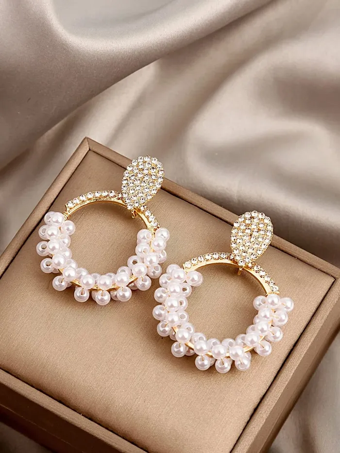Earrings Yellow Chimes Earrings For Women Gold Tone Crystal Open Circle Pearl Embellished Drop Earrings For Women and Girls Yellow Chimes