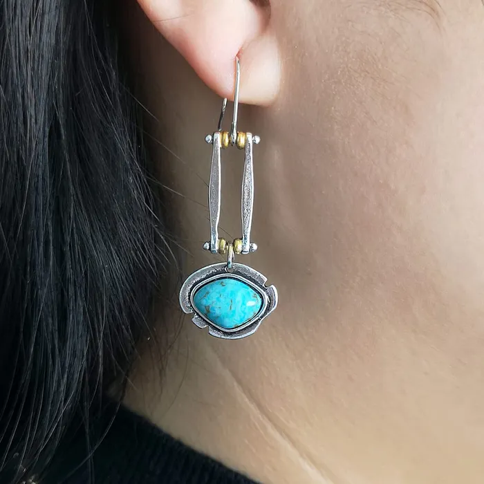 Earrings Yellow Chimes Earrings For Women Silver Toned Blue Color Geometrical Shaped Mismatched Earrings For Women and Girls Yellow Chimes