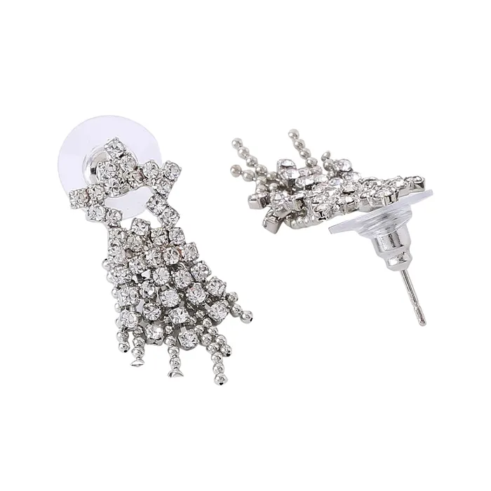 Earrings Yellow Chimes Earrings For Women Silver Toned Crystal Studded Star Stud Chain Fringes Drop Dangler Earrings For Women and Girls Yellow Chimes