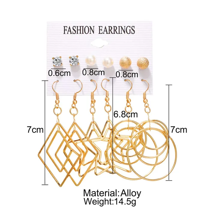 Earrings Yellow Chimes Golden Base Metal pearl Multiple Stud Earrings Big Hoop Tassel Drop Pearl Earrings for Women and Girls Moon Star 6 and 9 Pairs Assorted Yellow Chimes