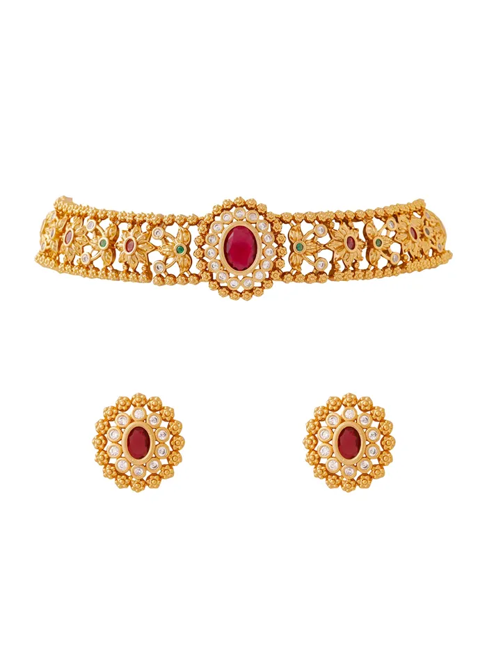 Earrings Yellow Chimes Jewellery Set for Women Ethnic Gold Plated Choker Necklace Set One Size Gold Earrings Yellow Chimes Jewellery Set for Women Ethnic Gold Plated Choker Necklace Set One Size Gold