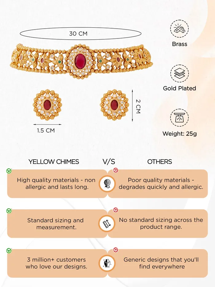 Earrings Yellow Chimes Jewellery Set for Women Ethnic Gold Plated Choker Necklace Set One Size Gold