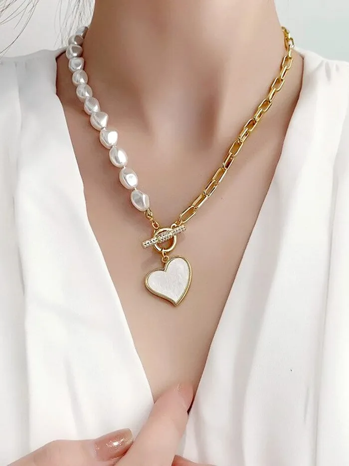 Earrings Yellow Chimes Necklace for Women and Girls Pearl Necklace for Women Gold Plated Heart Charm Choker Necklace for Girls Birthday Gift for girls and women Anniversary Gift for Wife Yellow Chimes