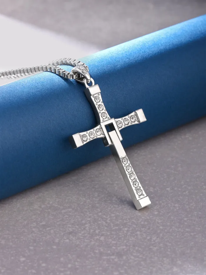 Earrings Yellow Chimes Pendant for Men and Boys Silver Pendants For Men Crystal Studded Pendent with Chain Vin diesel Smart Cross Pendant Chain for Men Birthday And Anniversary Gift Yellow Chimes