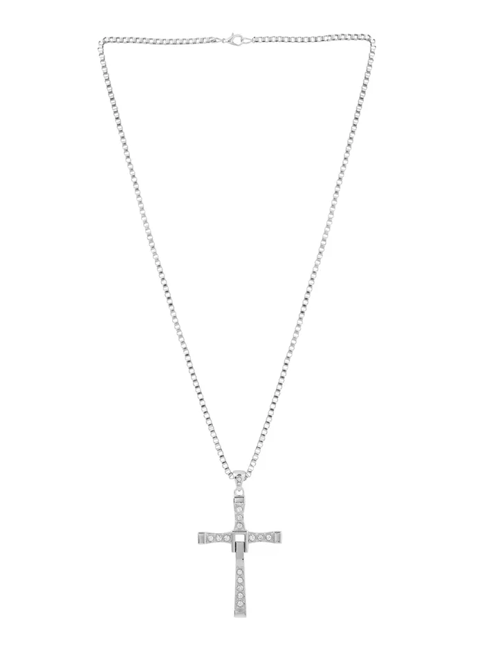 Earrings Yellow Chimes Pendant for Men and Boys Silver Pendants For Men Crystal Studded Pendent with Chain Vin diesel Smart Cross Pendant Chain for Men Birthday And Anniversary Gift Yellow Chimes