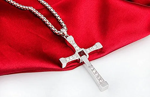 Earrings Yellow Chimes Pendant for Men and Boys Silver Pendants For Men Crystal Studded Pendent with Chain Vin diesel Smart Cross Pendant Chain for Men Birthday And Anniversary Gift Yellow Chimes