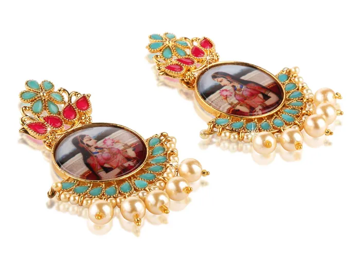 Earrings Yellow Chimes Rajwada Stylish Traditional Pearl Chandbali Earrings for Women and Girls Yellow Chimes