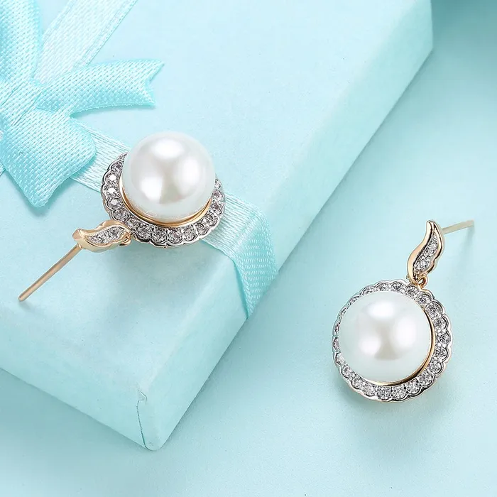 Earrings Yellow Chimes Yellow Chimes A5 Grade Crystal Champagne Gold Plated Pearl Earrings for Women Girls