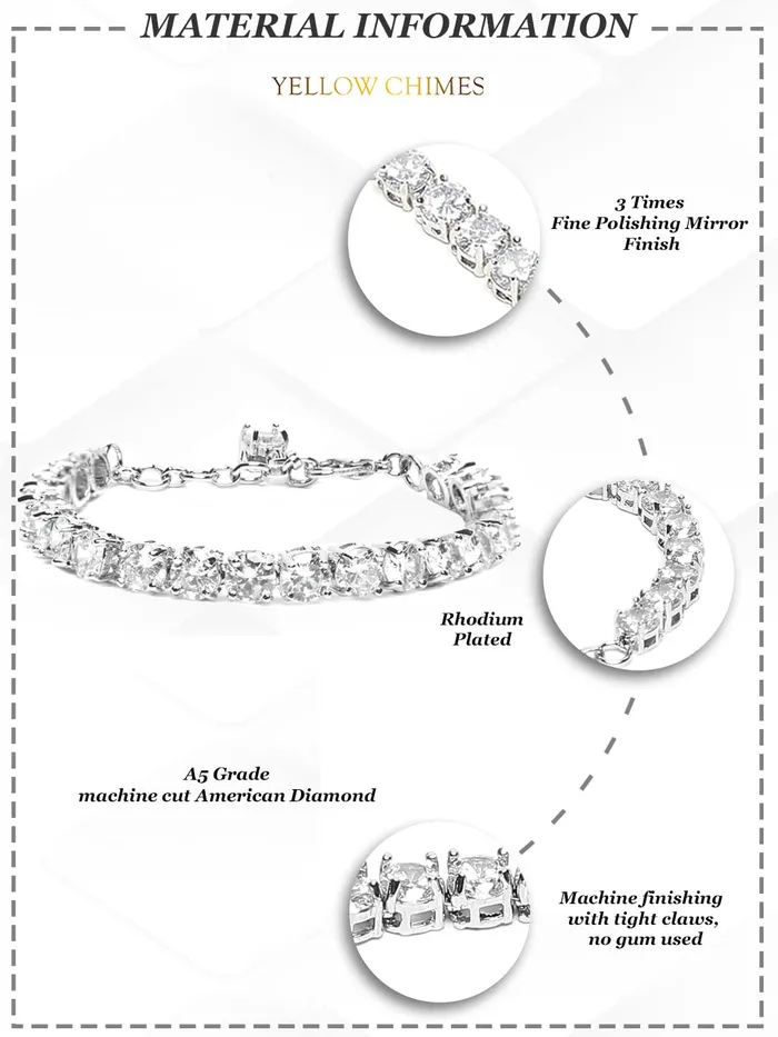 Earrings Yellow Chimes Yellow Chimes AD Bracelet for Women White American Diamond AD Studded Rhodium Plated Handcrafted Bracelet for Women and Girls