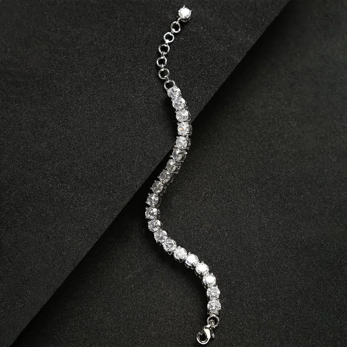 Earrings Yellow Chimes Yellow Chimes AD Bracelet for Women White American Diamond AD Studded Rhodium Plated Handcrafted Bracelet for Women and Girls