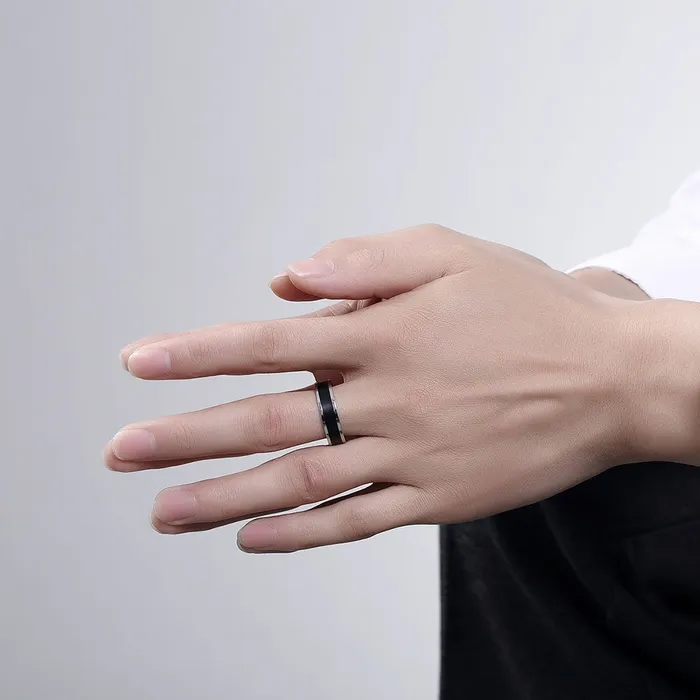 Earrings Yellow Chimes Yellow Chimes Black Silver Rings For Men Pack of 1 Stainless Steel Men Ring Dual Tone Design Black Silver Finger Ring for Boys Ideal Gift For Men and Boys