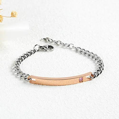 Earrings Yellow Chimes Yellow Chimes Bracelet for Women Stainless Steel Rosegold Tag Chain Bracelet for Women and Girls