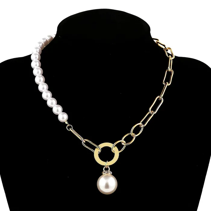 Earrings Yellow Chimes Yellow Chimes Choker Necklace for Women White Pearl Choker Necklace Gold Plated Link Chain Choker Necklace for Women and Girls