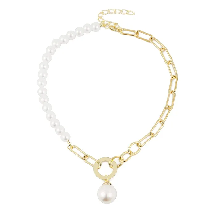 Earrings Yellow Chimes Yellow Chimes Choker Necklace for Women White Pearl Choker Necklace Gold Plated Link Chain Choker Necklace for Women and Girls