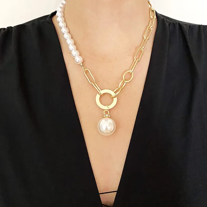 Earrings Yellow Chimes Yellow Chimes Choker Necklace for Women White Pearl Choker Necklace Gold Plated Link Chain Choker Necklace for Women and Girls