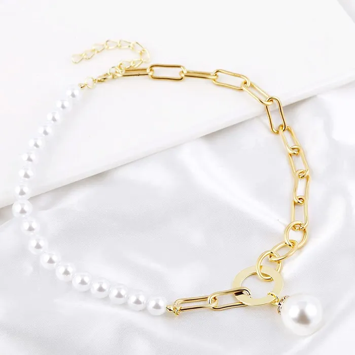 Earrings Yellow Chimes Yellow Chimes Choker Necklace for Women White Pearl Choker Necklace Gold Plated Link Chain Choker Necklace for Women and Girls