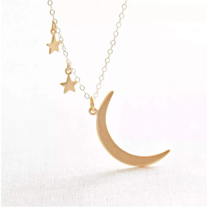 Earrings Yellow Chimes Yellow Chimes Classic Design Moon and Star Clavicle Chain Stylish Gold Plated Choker Pendant Necklace for Women and Girls
