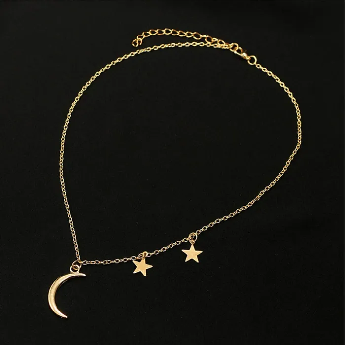 Earrings Yellow Chimes Yellow Chimes Classic Design Moon and Star Clavicle Chain Stylish Gold Plated Choker Pendant Necklace for Women and Girls