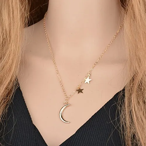 Earrings Yellow Chimes Yellow Chimes Classic Design Moon and Star Clavicle Chain Stylish Gold Plated Choker Pendant Necklace for Women and Girls