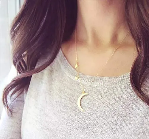 Earrings Yellow Chimes Yellow Chimes Classic Design Moon and Star Clavicle Chain Stylish Gold Plated Choker Pendant Necklace for Women and Girls
