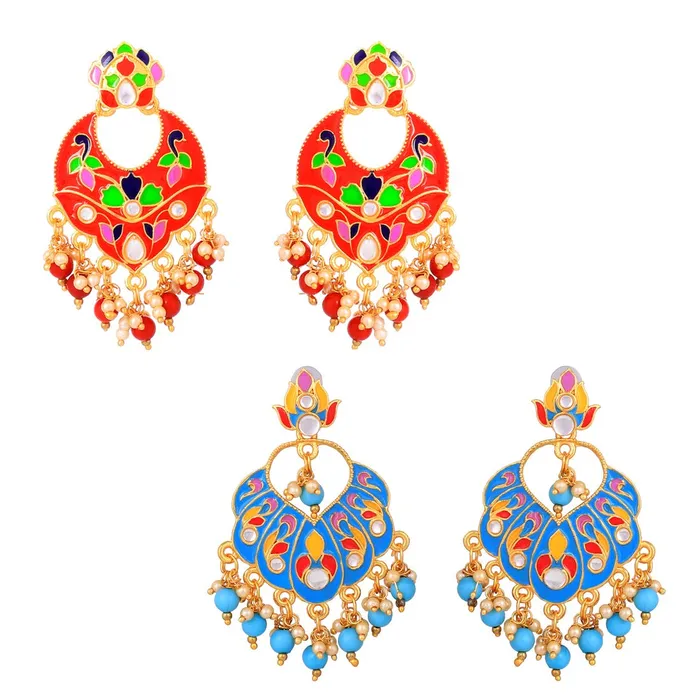Earrings Yellow Chimes Yellow Chimes Combo 2 Pairs Stylish Meenakari Chandbali Earrings for Women and Girls Earrings Yellow Chimes Yellow Chimes Combo 2 Pairs Stylish Meenakari Chandbali Earrings for Women and Girls