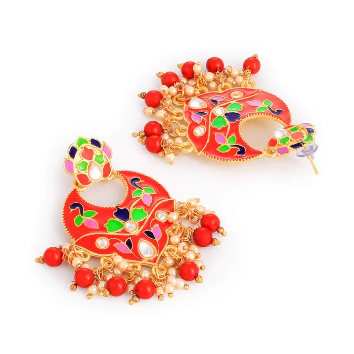 Earrings Yellow Chimes Yellow Chimes Combo 2 Pairs Stylish Meenakari Chandbali Earrings for Women and Girls