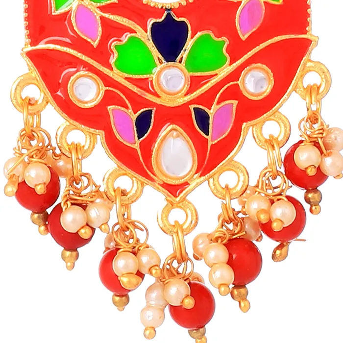 Earrings Yellow Chimes Yellow Chimes Combo 2 Pairs Stylish Meenakari Chandbali Earrings for Women and Girls