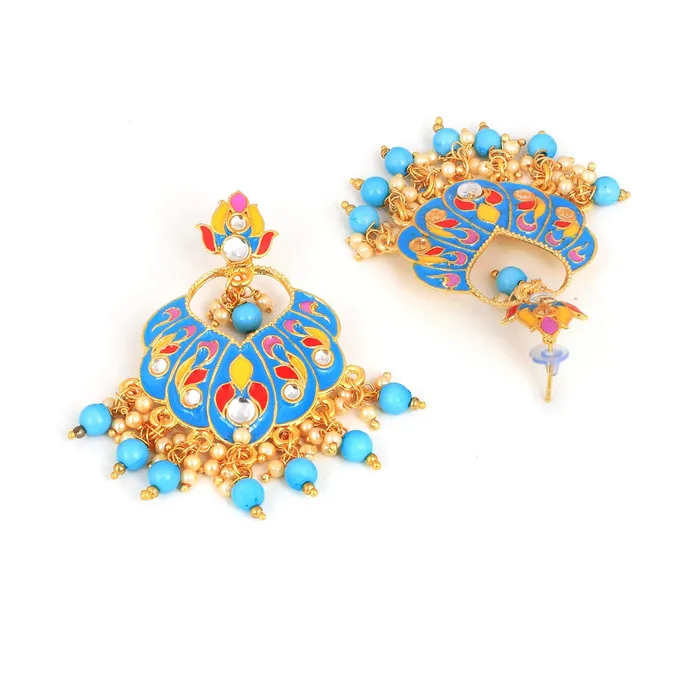 Earrings Yellow Chimes Yellow Chimes Combo 2 Pairs Stylish Meenakari Chandbali Earrings for Women and Girls