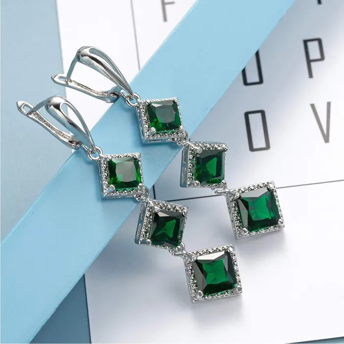 Earrings Yellow Chimes Yellow Chimes Crystal Earrings for Women Silver Plated Green Crystal Drop Danglers Earrings for Women and Girls