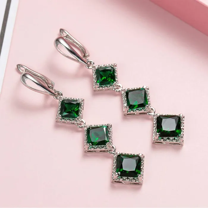 Earrings Yellow Chimes Yellow Chimes Crystal Earrings for Women Silver Plated Green Crystal Drop Danglers Earrings for Women and Girls