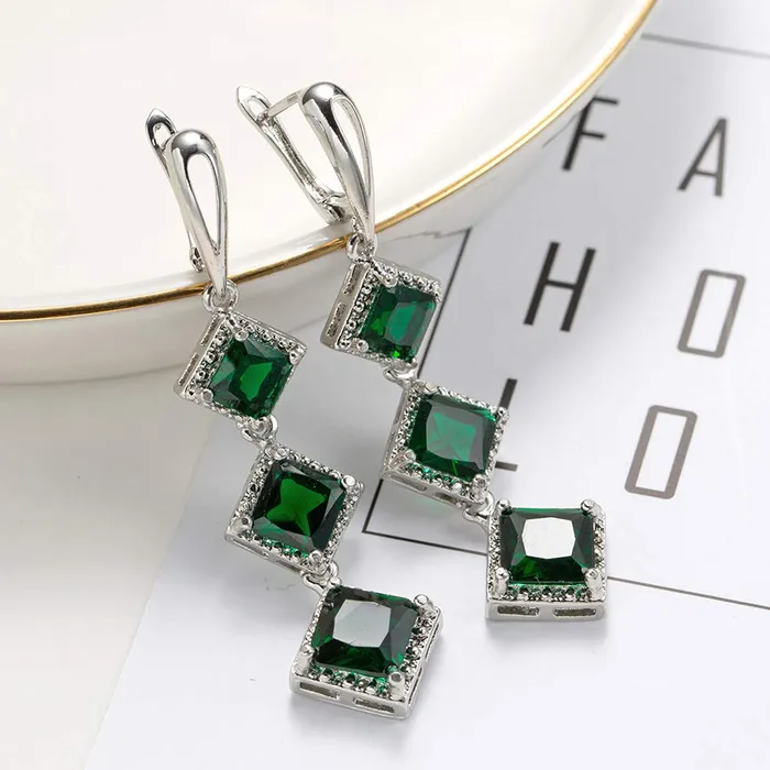 Earrings Yellow Chimes Yellow Chimes Crystal Earrings for Women Silver Plated Green Crystal Drop Danglers Earrings for Women and Girls