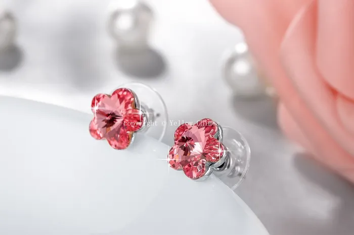 Earrings Yellow Chimes Yellow Chimes Crystals from Swarovski Platinum Plated Flower Crystal Earrings for Women and Girls Light Rose