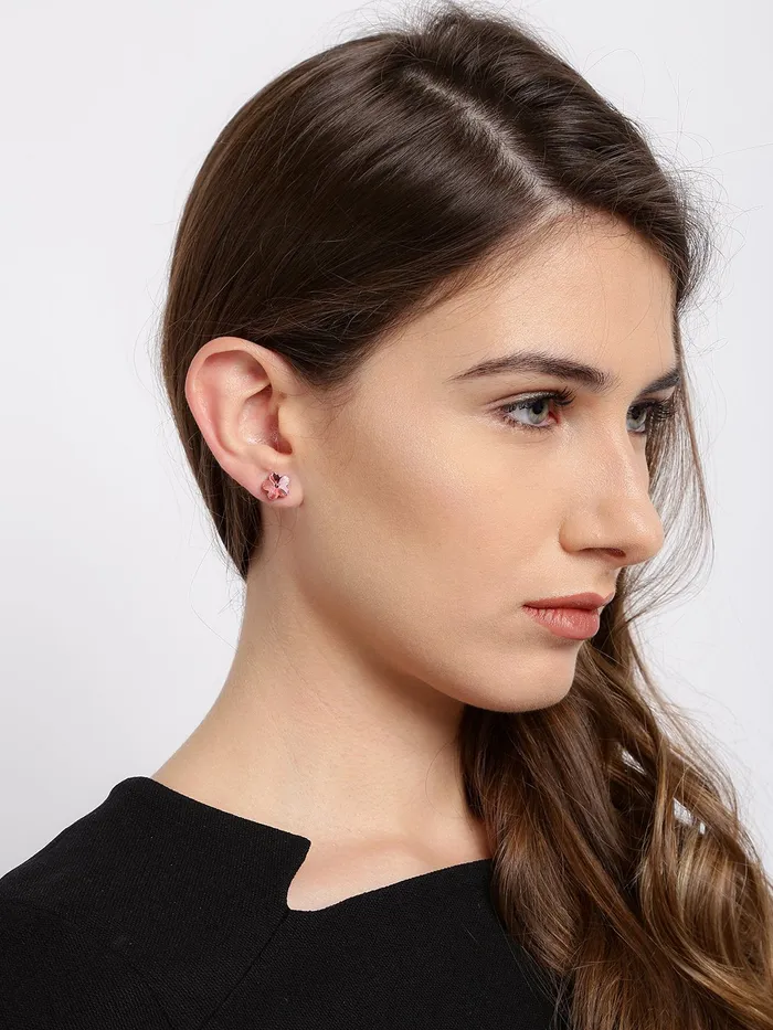 Earrings Yellow Chimes Yellow Chimes Crystals from Swarovski Platinum Plated Flower Crystal Earrings for Women and Girls Light Rose