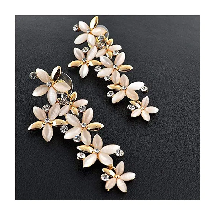 Earrings Yellow Chimes Yellow Chimes Danglers Earrings for Women Floral Design Gold Plated Opal Crystal Dangle Earrings For Women and Girls