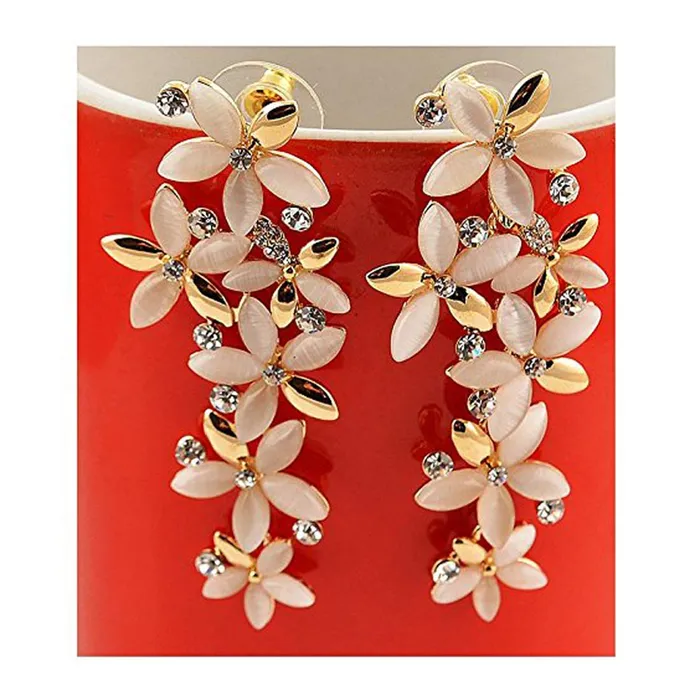 Earrings Yellow Chimes Yellow Chimes Danglers Earrings for Women Floral Design Gold Plated Opal Crystal Dangle Earrings For Women and Girls